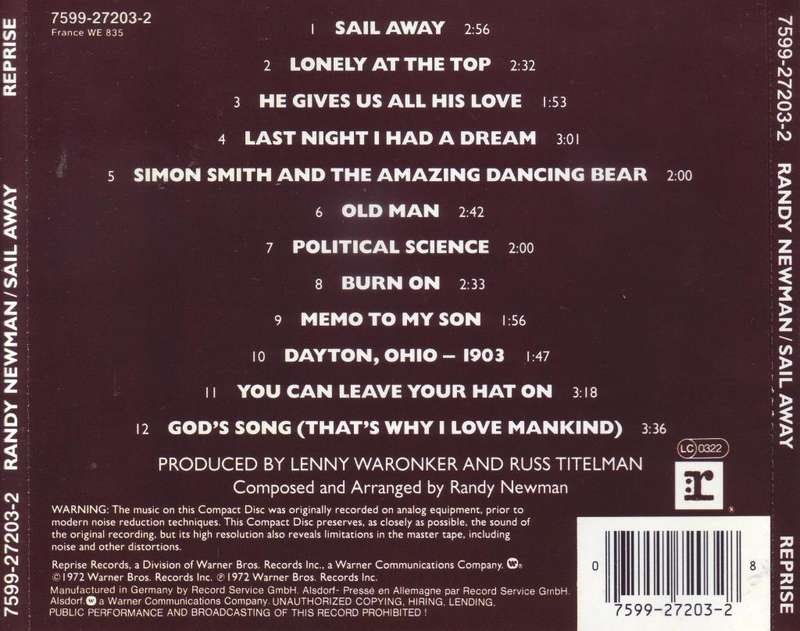 RANDY NEWMAN - Sail away (CD) 7599-27203-2  NM