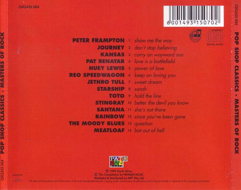 POP SHOP CLASSICS MASTERS OF ROCK - Compilation (CD) CDCLASS 004 VG+