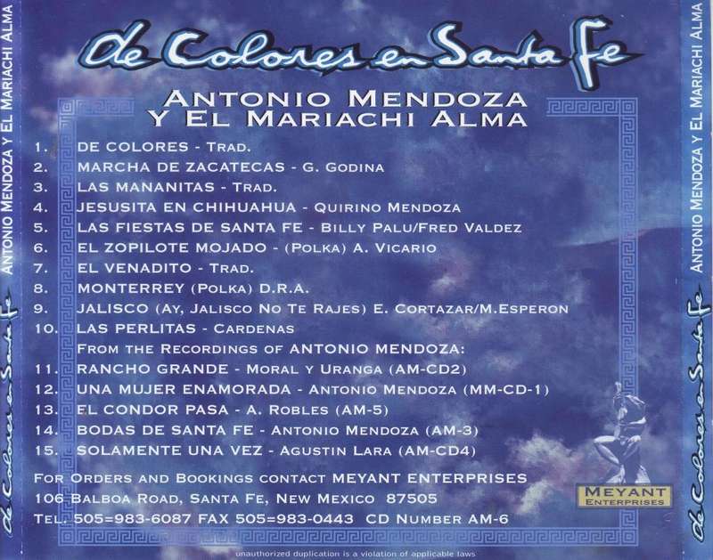 ANTONIO MENDOZA - De Colores En Santa Fe(CD) NM-