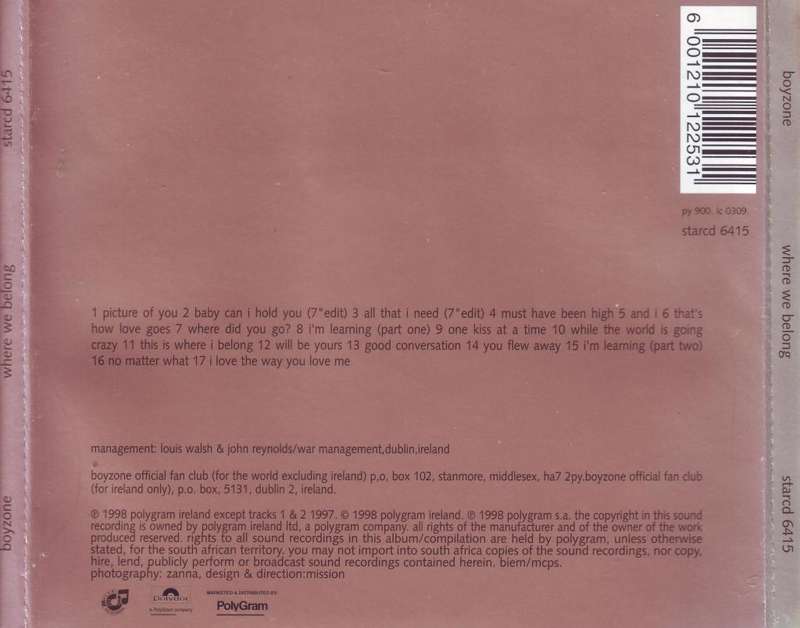BOYZONE - Where we belong (CD) STAR 6415 VG
