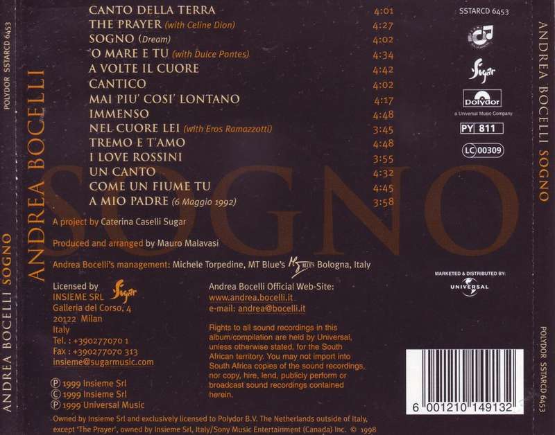 ANDREA BOCELLI - Sogno (CD) SSTARCD 6453 VG