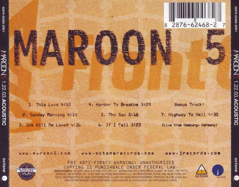 MAROON 5 - 1.22.03 acoustic (CD) 82876-62468-2RE1 VG to VG+
