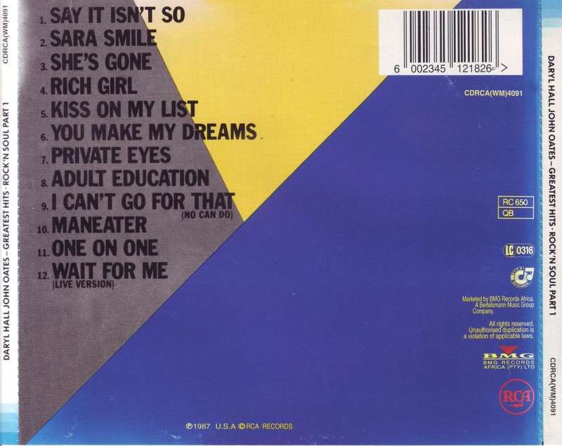 DARRYL HALL JOHN OATES - Rock 'n Soul Part 1 (CD) CDRCA(WM)4091 VG+