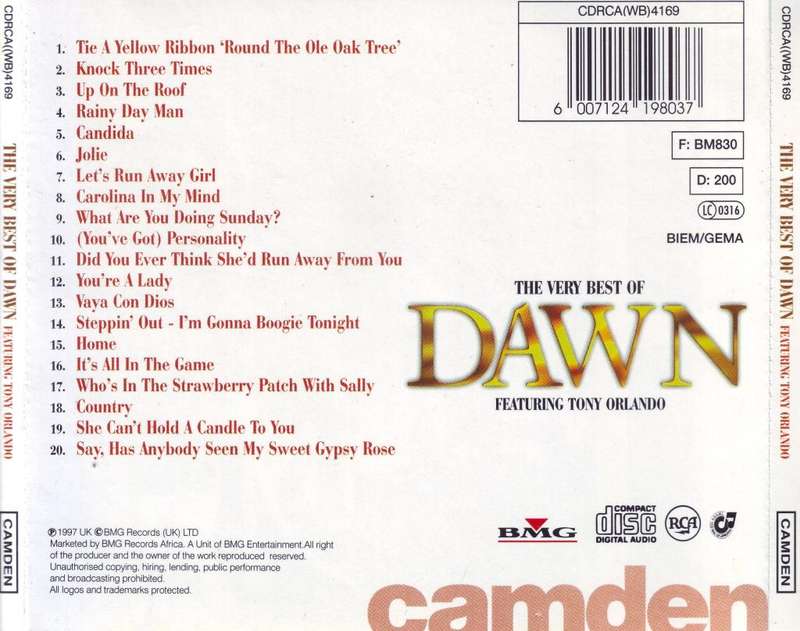 DAWN FEATURING TONY ORLANDO - The Very Best Of Dawn Ft Tony Orlando (CD) CDRCA(WB)4169 NM