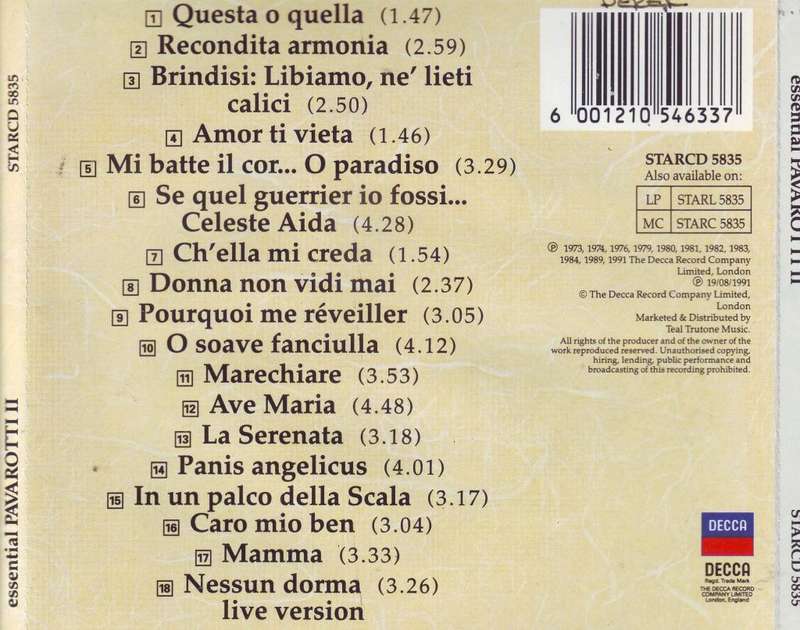 LUCIANO PAVAROTTI - Essential Pavarotti II (CD) STARCD 5835 VG