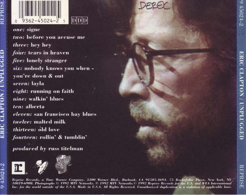 ERIC CLAPTON - Unplugged (CD) 9 45024-2 VG