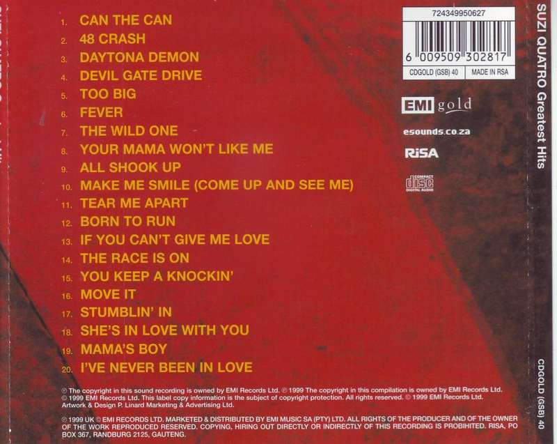 SUZI QUATRO - Greatest hits (CD) CDGOLD (GSB) 40 EX