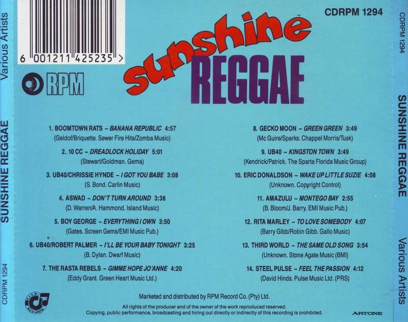 SUNSHINE REGGAE - Compilation (CD) CDRPM 1294 VG to VG+