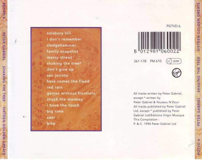 PETER GABRIEL - Shaking the tree: sixteen golden greats PGTVD 6 VG to VG+