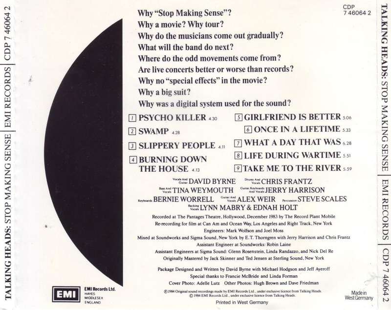 TALKING HEADS - Stop making sense (CD) CDP 7 46064 2 VG+