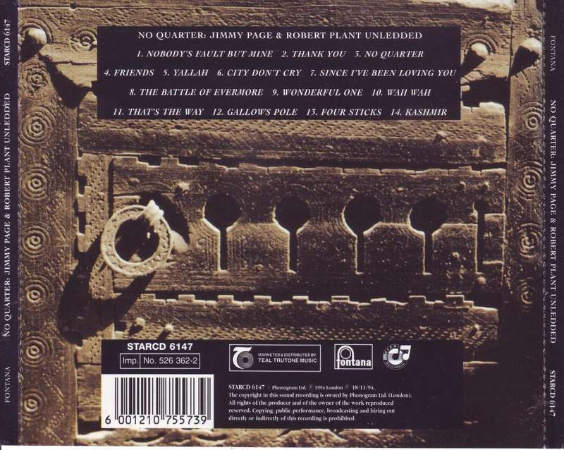 Jimmy Page & Robert Plant - No Quarter (CD) STARCD 6147