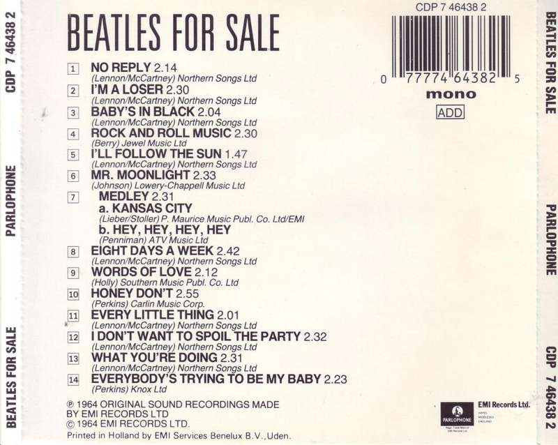 THE BEATLES - Beatles for sale (CD) CDP 7 46438 2 NM