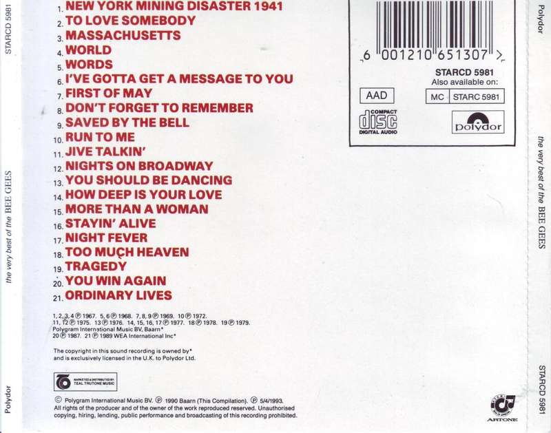 BEE GEES - The Very Best Of The Bee Gees (CD) STARCD 5981 EX