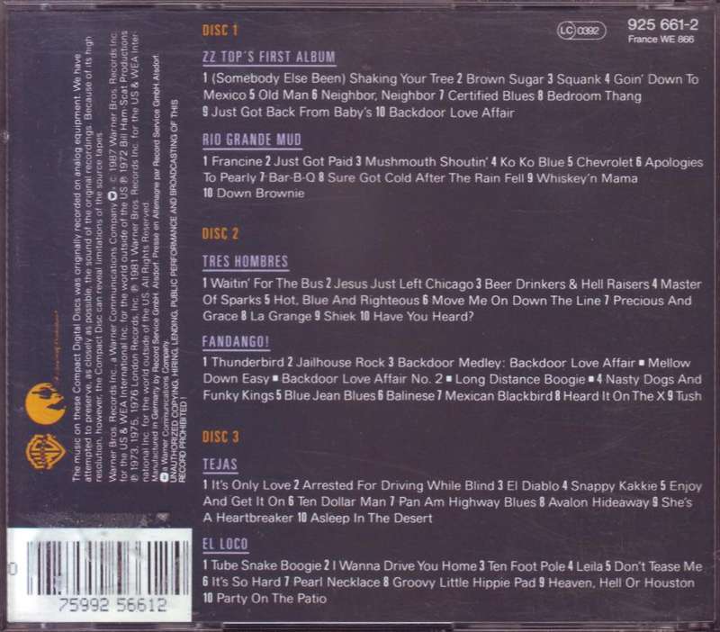 ZZ TOP - The ZZ Top Sixpack (3 CD set, fatbox) 925 661-2 NM