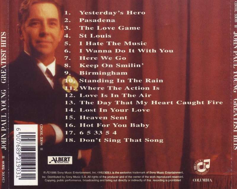 JOHN PAUL YOUNG - Greatest hits (CD) CDCOL 5308 H NM