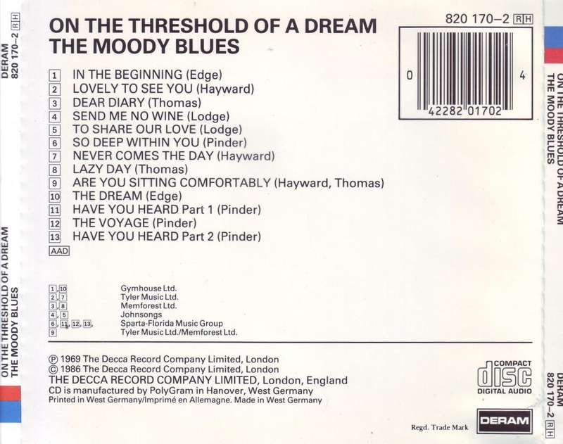 THE MOODY BLUES - On the threshold of a dream (CD) 820 170-2 NM-
