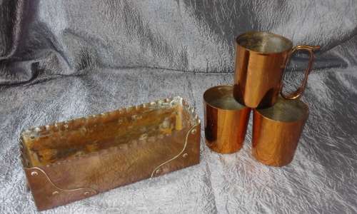 3 Copper Mugs with Plant holder