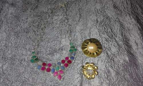 Genuine Multi Gemstone Necklace And Brooches