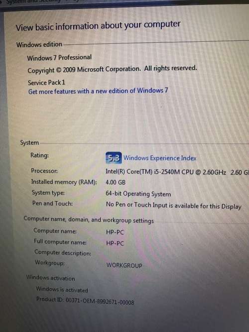 HP ELITEBOOK 8560p**INTEL CORE i5-2540M**4GB RAM**320GB HDD**15.6" LED**1GB AMD RADEON**WIN7 PRO