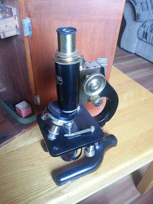 Antique Circa 1920 Charles Perry Black Japanned And Lacquered Brass Monocular Microscope