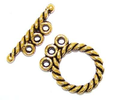 Toggle Clasp Rope 3 string Brass 20 sets