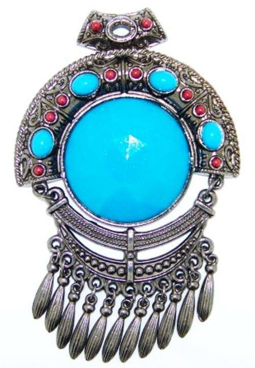 Pendant 10x7cm Turquoise & red inserts Black Nickel