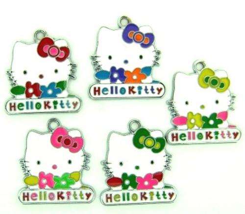 Enamelled Charm 30x29mm Hello Kitty 5pcs