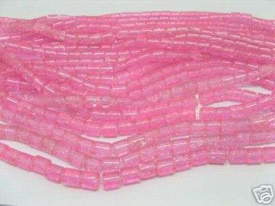 Crackle Glass Tube 8mm -Pack of 10 - Soft Baby Pink