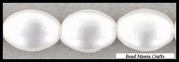 "New" Oval Glass White Pearls (6mm) - Pack of 5