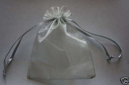 Silver Organza Bag with frill  - 11x17.5cm