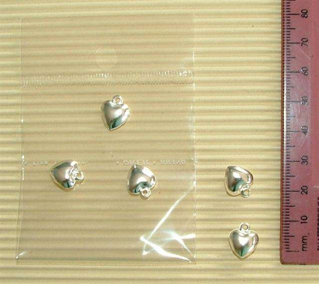 Bells, Hearts, Silver, 10mm. Quantity: 5