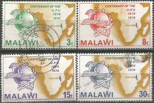 MALAWI 1974 CENTENARY UNIVERSAL POSTAL UNION Sc#221-4 COMPLETE VF USED 0839