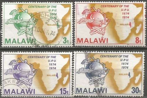 MALAWI 1974 CENTENARY UNIVERSAL POSTAL UNION Sc#221-4 COMPLETE VF USED 0839