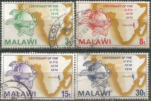 MALAWI 1974 CENTENARY UNIVERSAL POSTAL UNION Sc#221-4 COMPLETE VF USED 0839