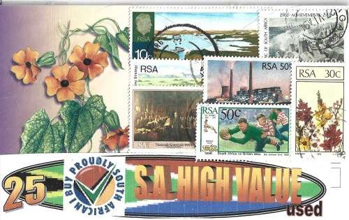 SOUTH AFRICA HIGH INDIVIDUAL VALUES CHARITY STAMPS PACKET 25 POSTAL USED STAMPS PKT345