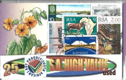 SOUTH AFRICA HIGH INDIVIDUAL VALUES CHARITY STAMPS PACKET 25 POSTAL USED STAMPS PKT345