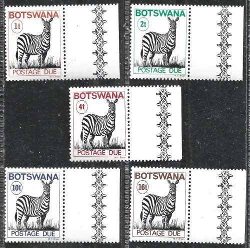 Botswana 1984 Postage Due with Printer`s Margin Sc#J8a-12a Complete MNH Set 0002