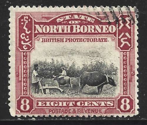 North Borneo 1909 Natives Plowing 8c Sc#143a Perf 15 Single Value Used 1356