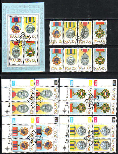 SOUTH AFRICA 1984 MILITARY DECORATIONS MEDALS COMPLETE POSTALLY USED SET