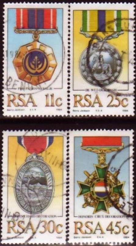 SOUTH AFRICA 1984 MILITARY DECORATIONS MEDALS COMPLETE POSTALLY USED SET