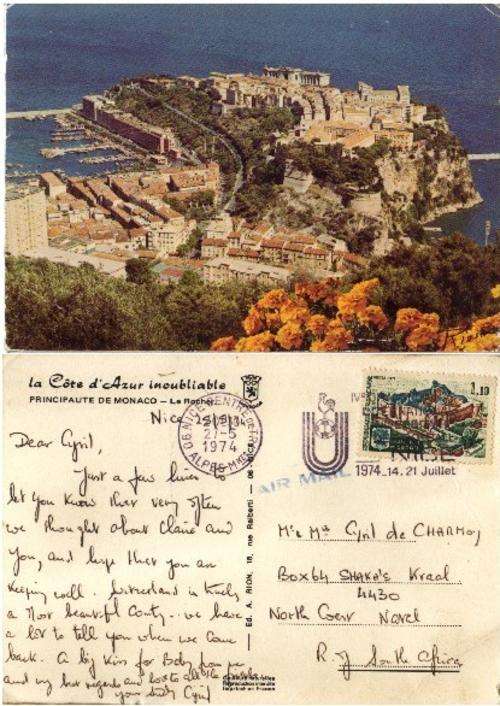 FRANCE 1974 COLOUR PICTURE POSTCARD PRINCIPAUTE DE MONACO LA COTE D'AZUR