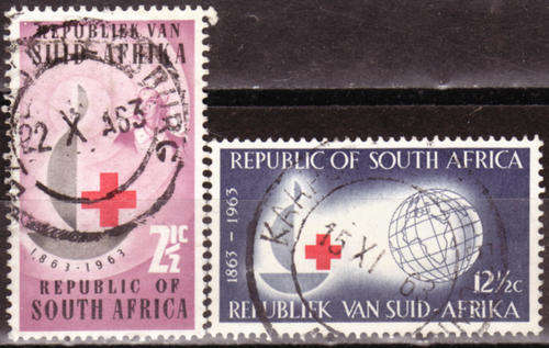 SOUTH AFRICA 1963 CENTENARY OF RED CROSS COMPLETE POSTALLY USED SET 0841
