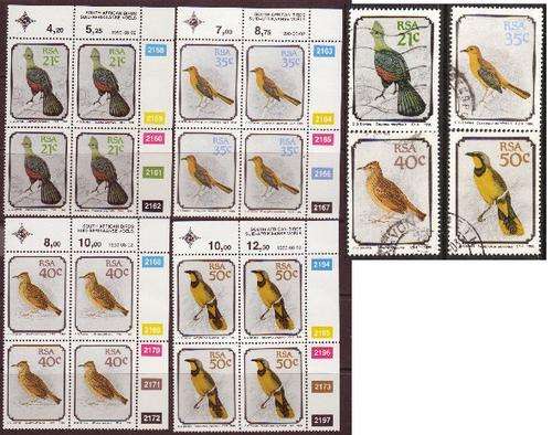 SOUTH AFRICA 1990 SOUTH AFRICAN BIRDS COMPLETE SET OF CONTROL BLOCKS AND POSTALLY USED SET
