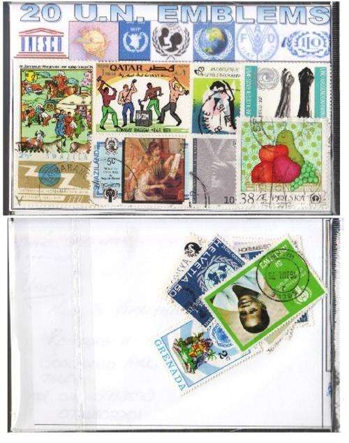 CHARITY STAMP PACKET UNITED NATIONS ORGANISATION EMBLEMS STAMP