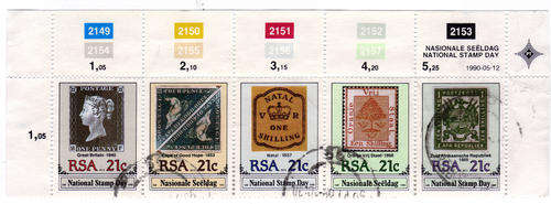 SOUTH AFRICA 1990 WORLD STAMP DAY PENNY BLACK 150th ANNIVERSARY CONTROL BLOCK COMPLETE POSTAL USED