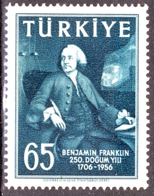 TURKEY 1957 ANNIVERSARY OF BENJAMIN FRANKLIN UNMOUNTED MINT SINGLE STAMP SG#1690