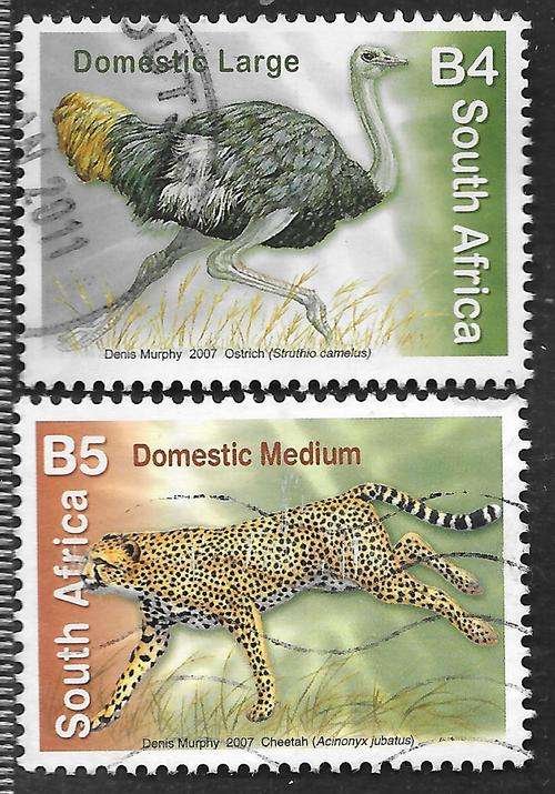 SOUTH AFRICA 2007 OSTRICH AND CHEETAH COMPLETE POSTALLY USED Sc#1636-7
