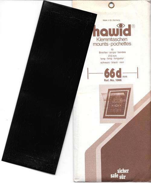 HAWID STAMP MOUNTS 10 BLACK STRIPS 210x66