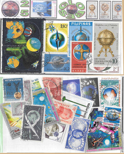 CHARITY STAMP PACKET GLOBES 25 STAMPS USED