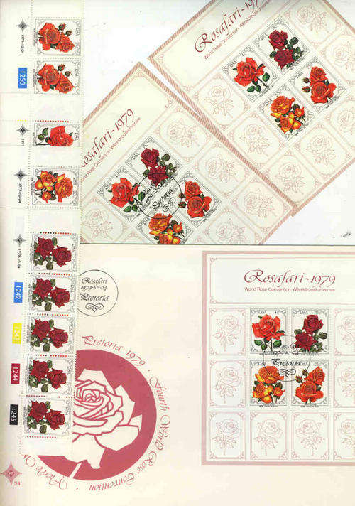SOUTH AFRICA 1979 ROSES FDC UMM CONTROL BLOCKS AND 2 MINIATURE SHEETS UMM & used